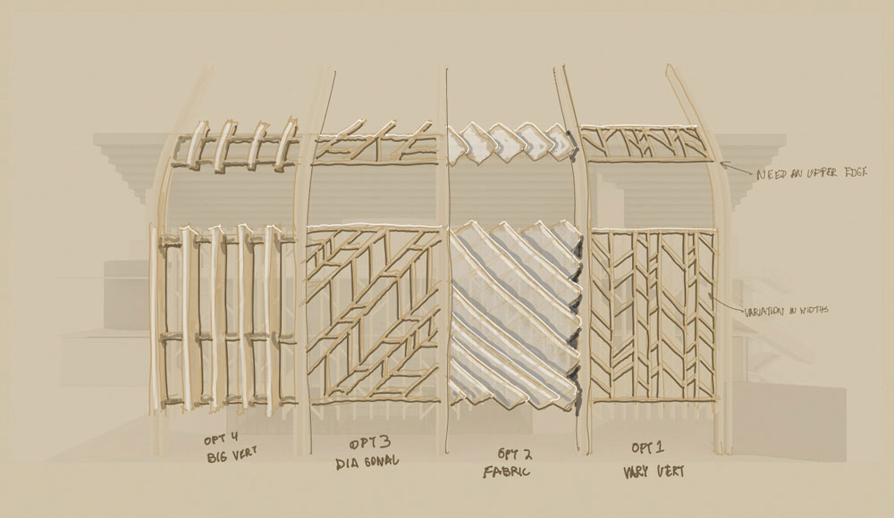 An early conceptual sketch of details echoing the wheat-inspired light towers.