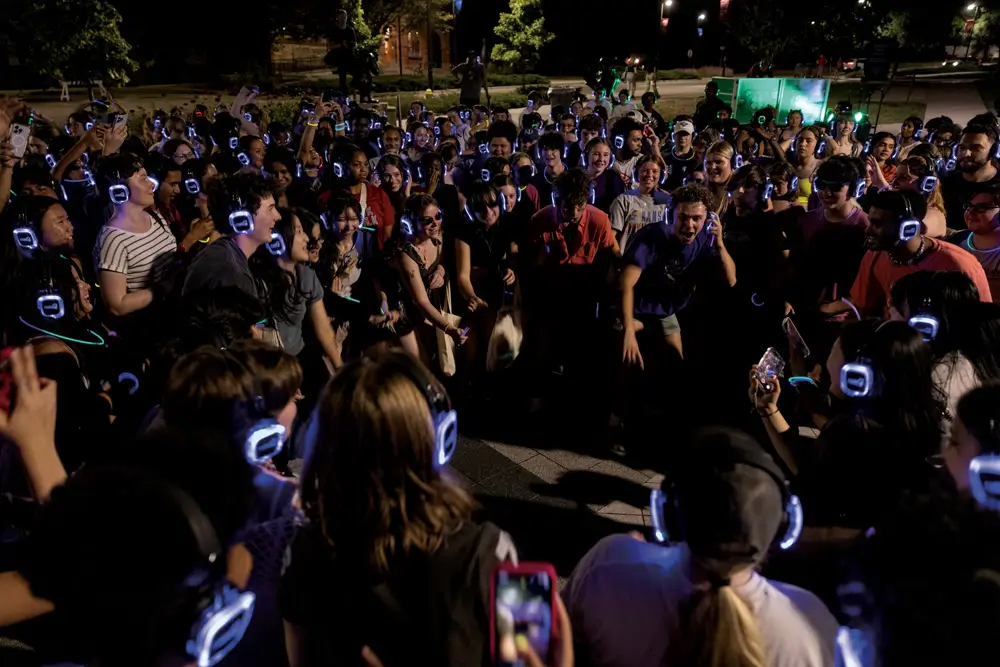 Students dancing at a silent disco